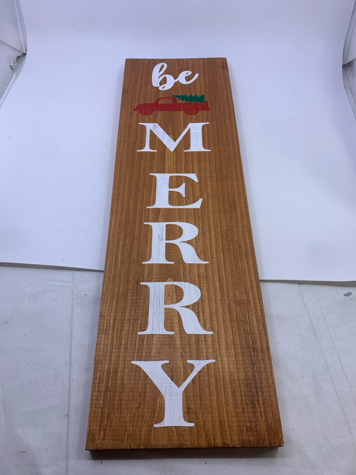 "BE MERRY" RED TRUCK WOOD WALL ART.