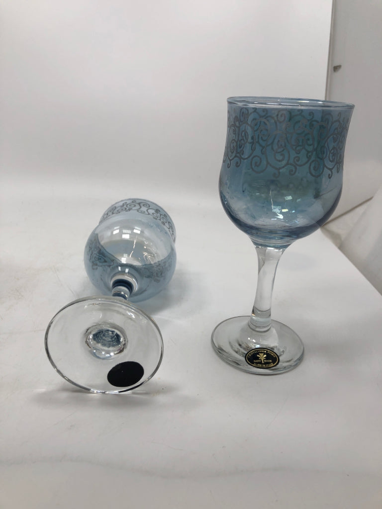6 MULTI-COLORED CRISTALLERIA FUMO WINE GLASSES.