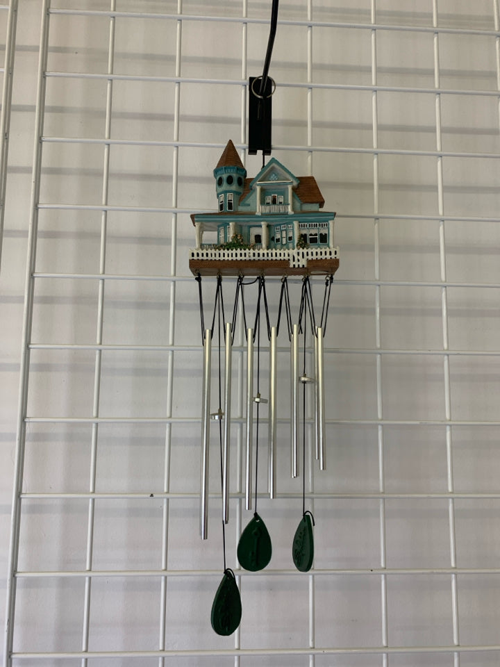 TEAL RESIN VICTORIAN HOUSE WINDCHIME.