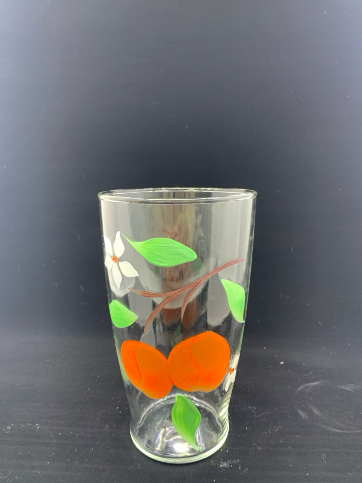 GLASS VASE W PAINTED ORANGES.