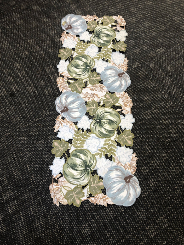 TEAL, GREEN PUMPKIN TABLE RUNNER.