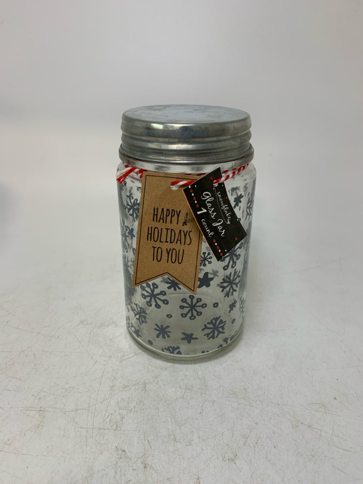 SNOWFLAKE JAR W/ GALVANIZED LID.