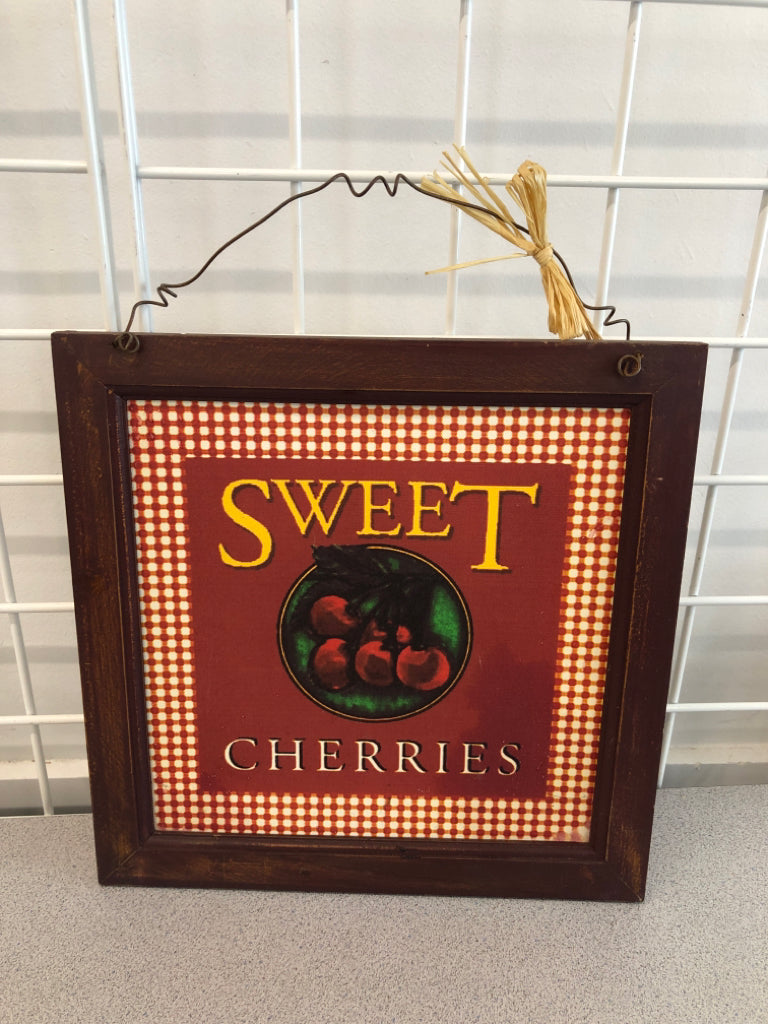 PRIMITIVE SWEET CHERRIES WOOD WALL SIGN.