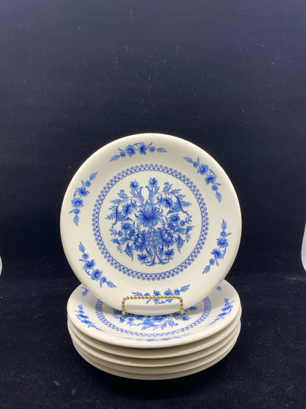 6 BLUE AND WHITE FLORAL SADO INTERNATIONAL DESSERT PLATES.