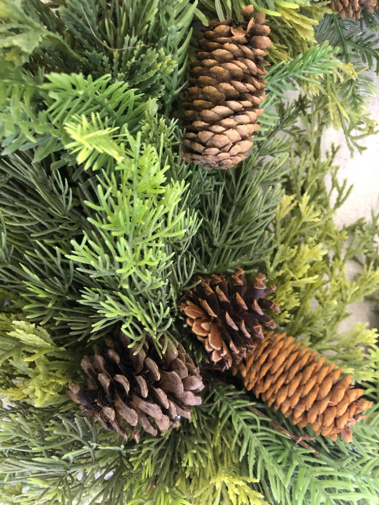 PINECONE AND FERN LEAVES WREATH.