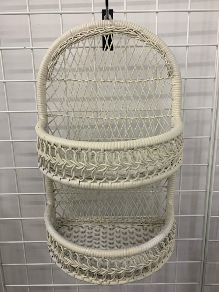 2 TIER WHITE WICKER SHELF.