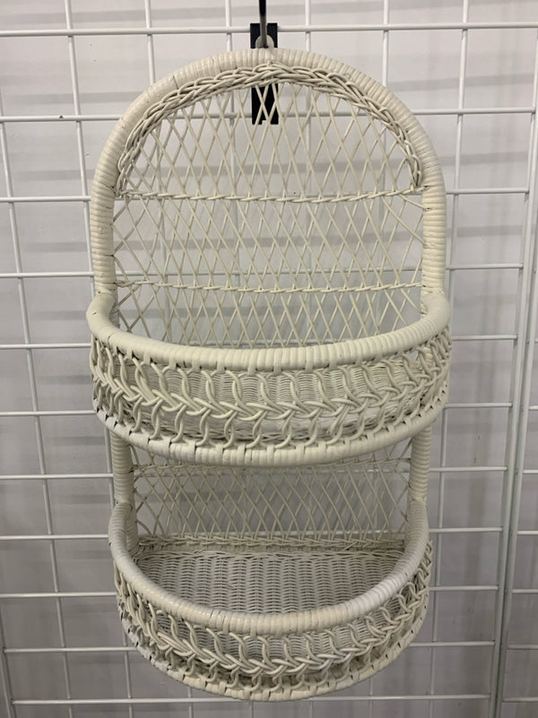 2 TIER WHITE WICKER SHELF.