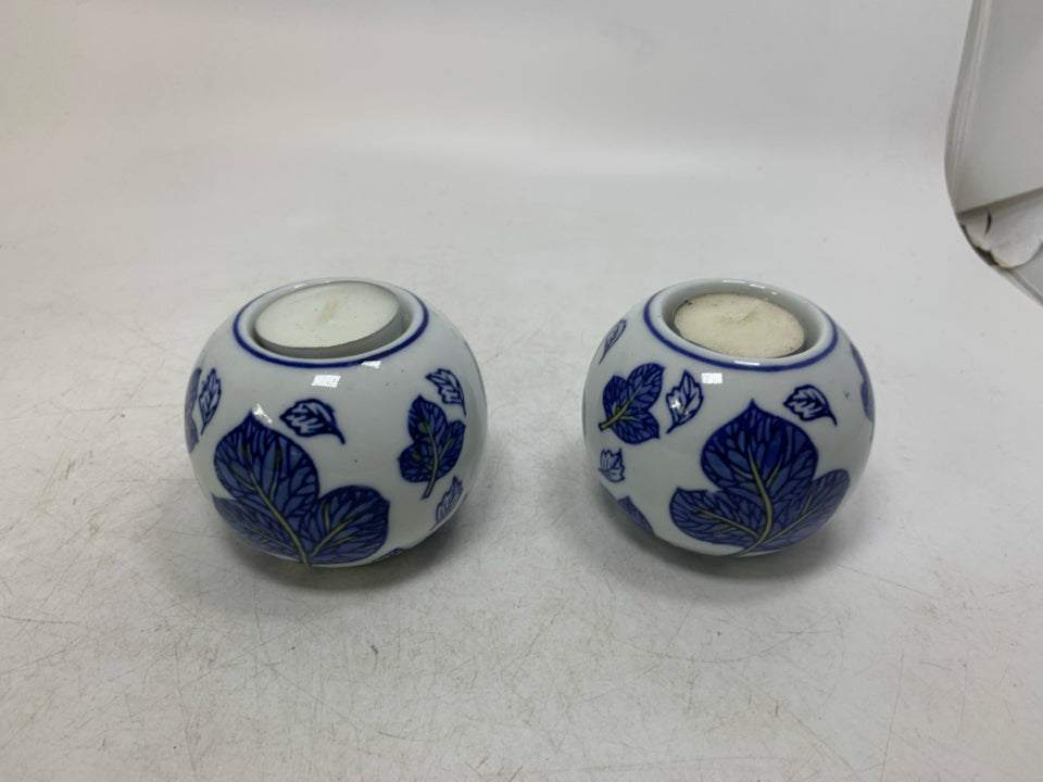 BLUE LEAVES CERAMIC ASIAN STYLE TEA LIGHT HOLDERS.