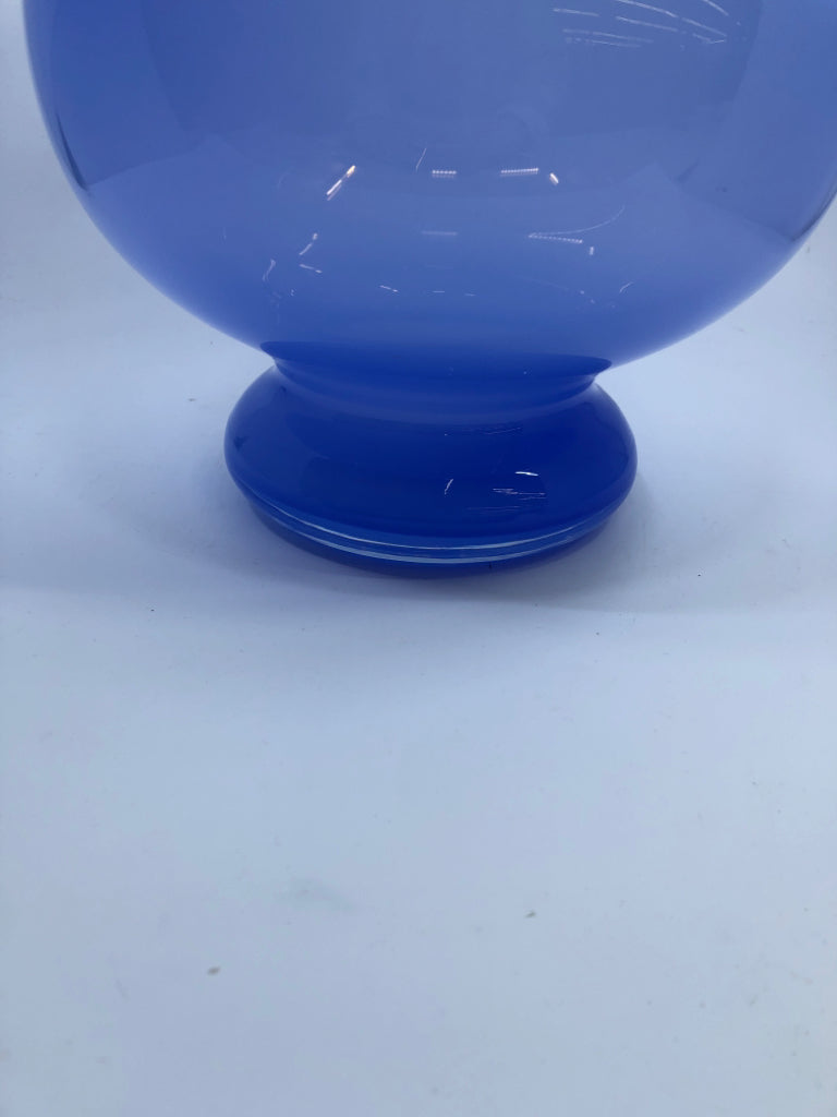 LARGE LIGHT BLUE GLASS VASE.
