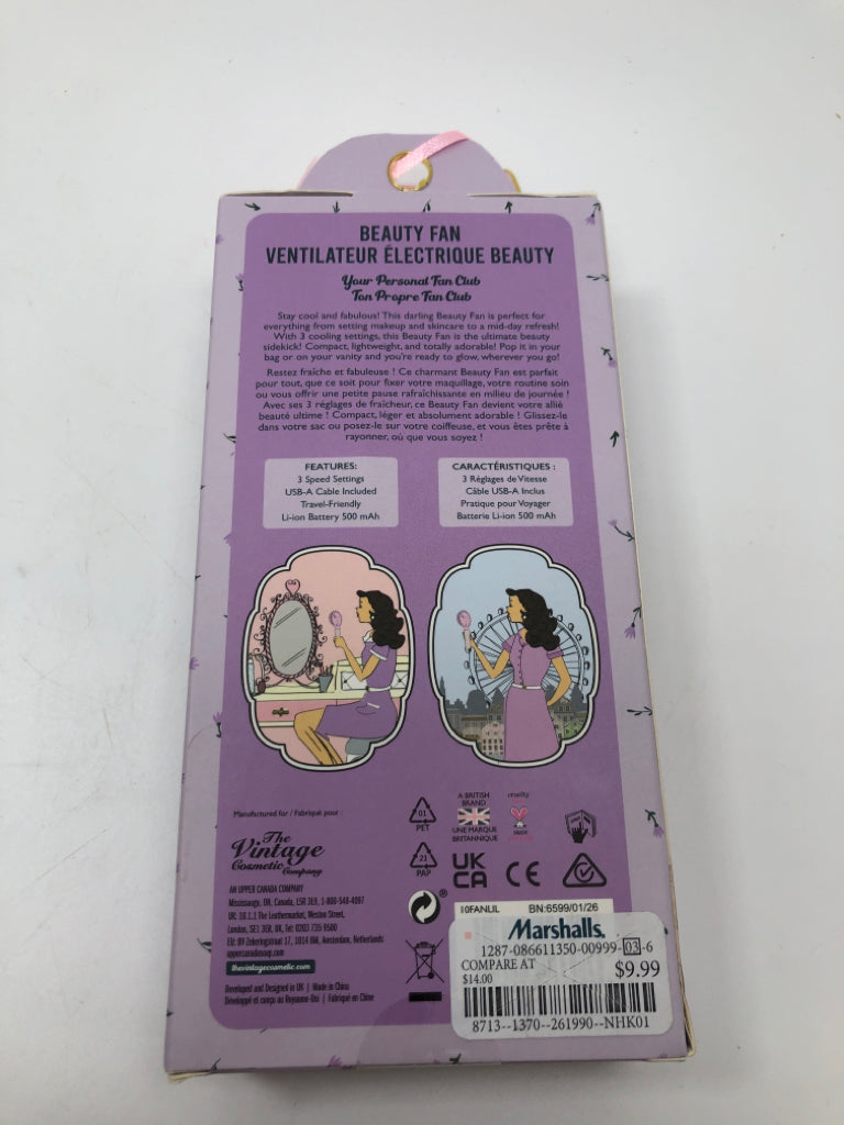 NIP PURPLE FLORAL BEAUTY FAN.