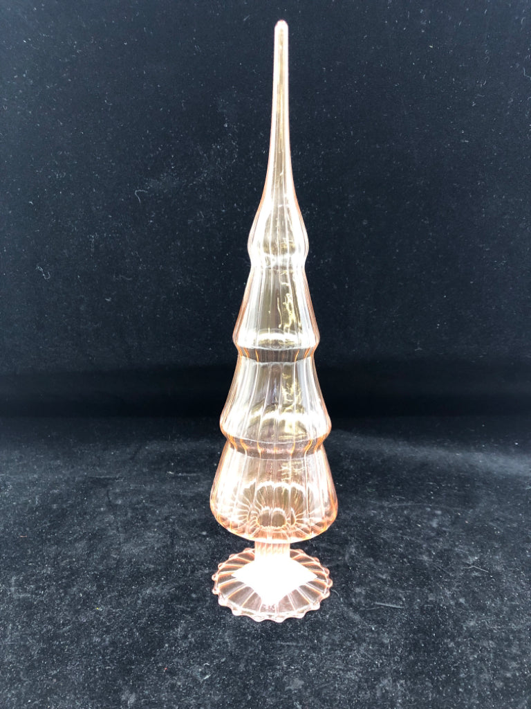 PINK GLASS TEXTURED LEVELED CHRISTMAS TREE.