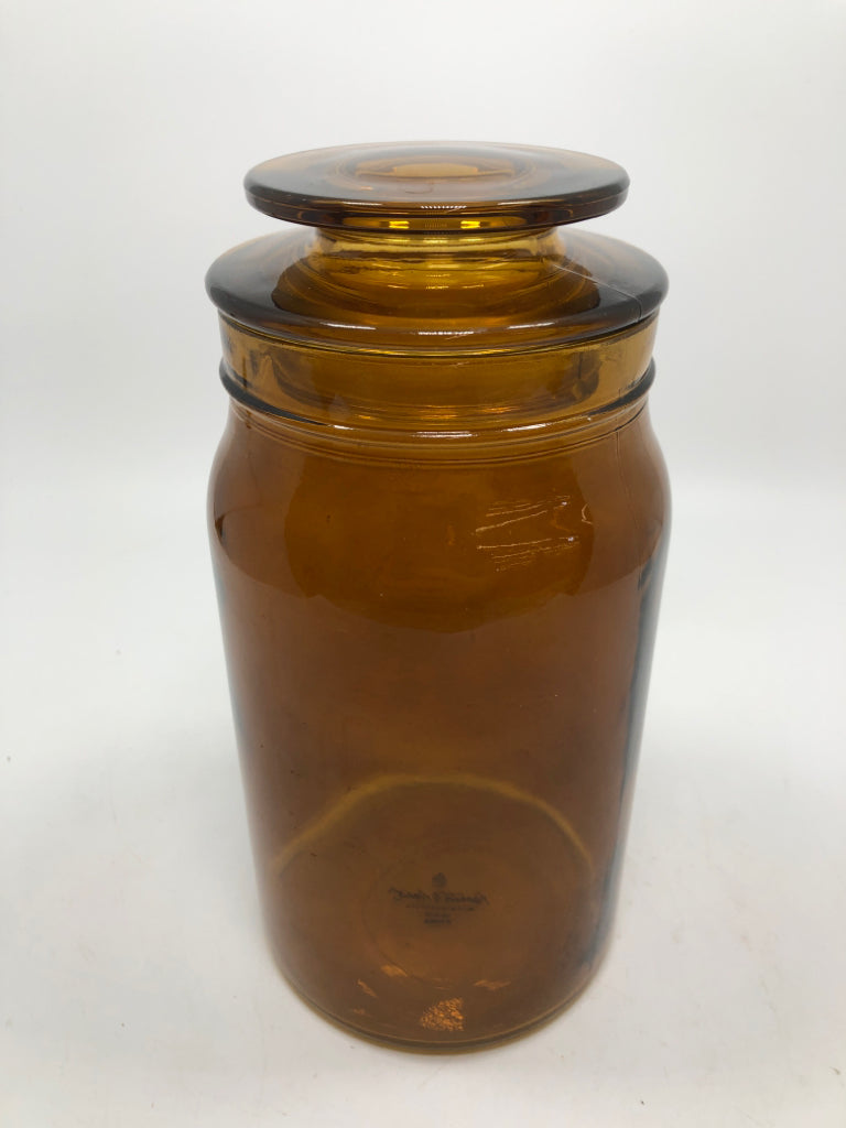 AMBER GLASS CONTAINER W/LID.