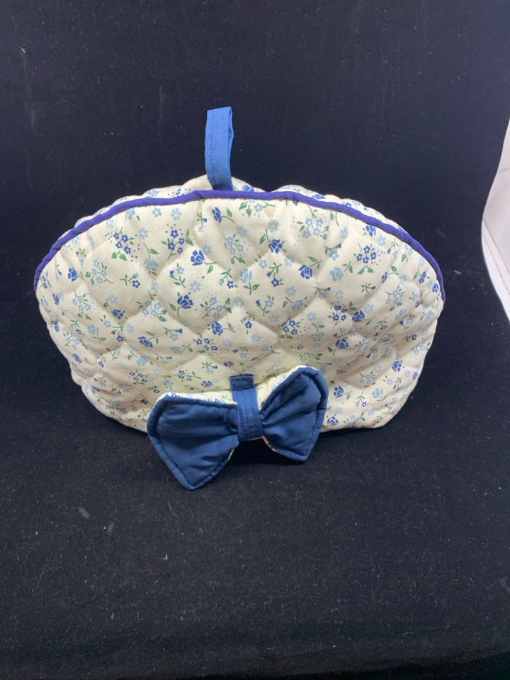 HANDMADE BLUE FLORAL TEAPOT COZY COVER.