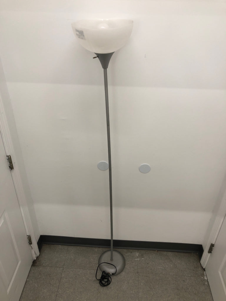 TALL GREY FLOOR BASE LAMP.