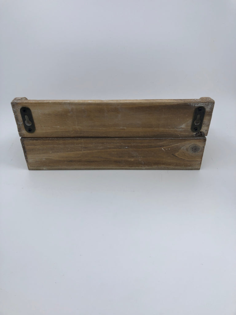WHITE WASHED WOOD WALL HANGING SHELF.