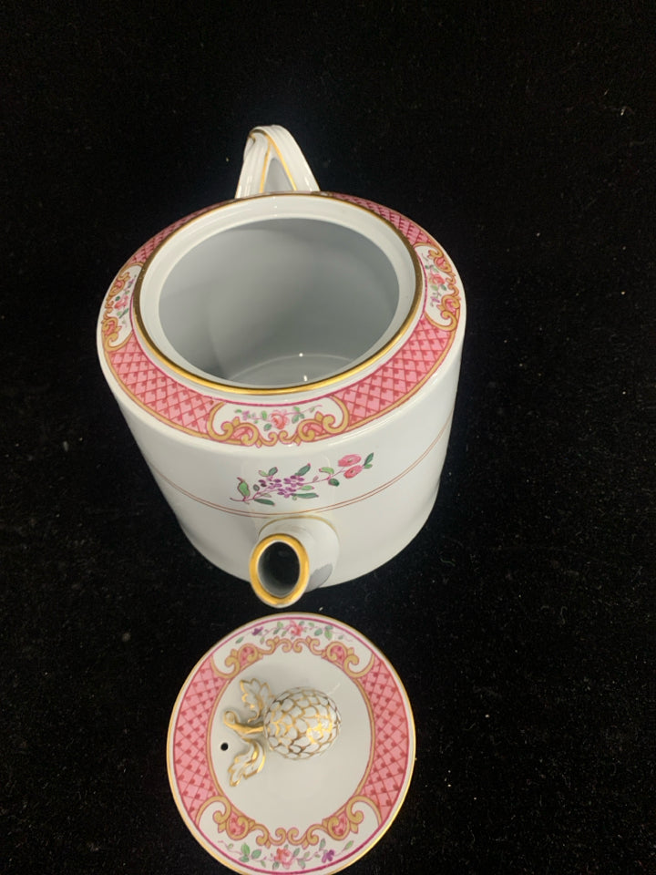 SPODE COPELAND GREY BLUE W PINK ACCENTS TEAPOT.