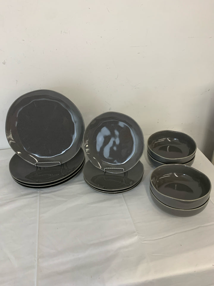 12 PC GREY DISH SET- SVC 4.