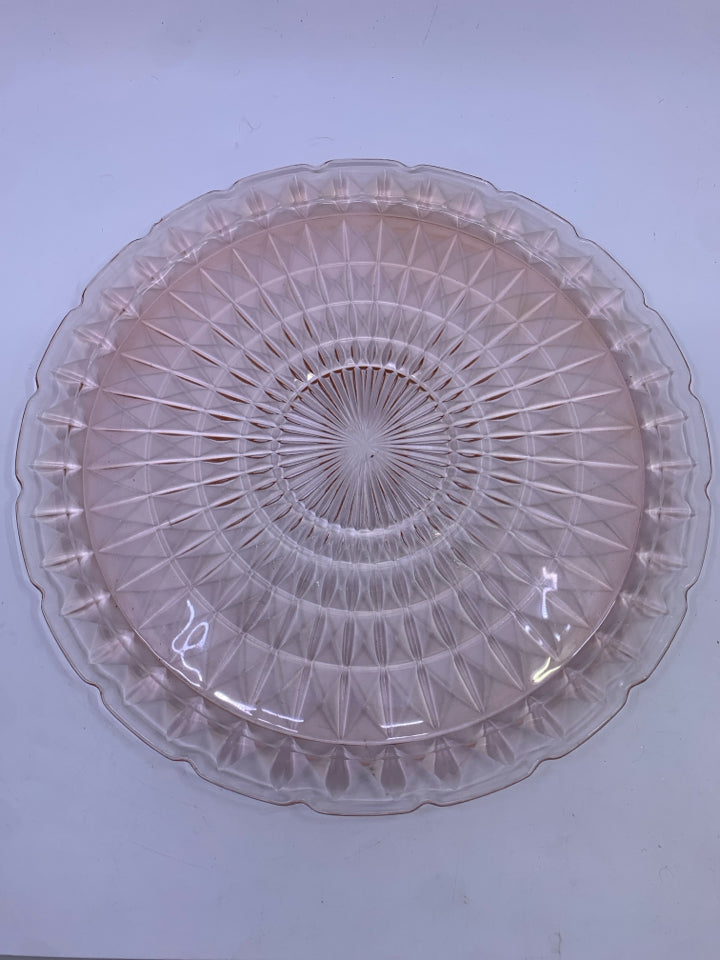 ROUND PINK DEPRESSION GLASS PLATTER.