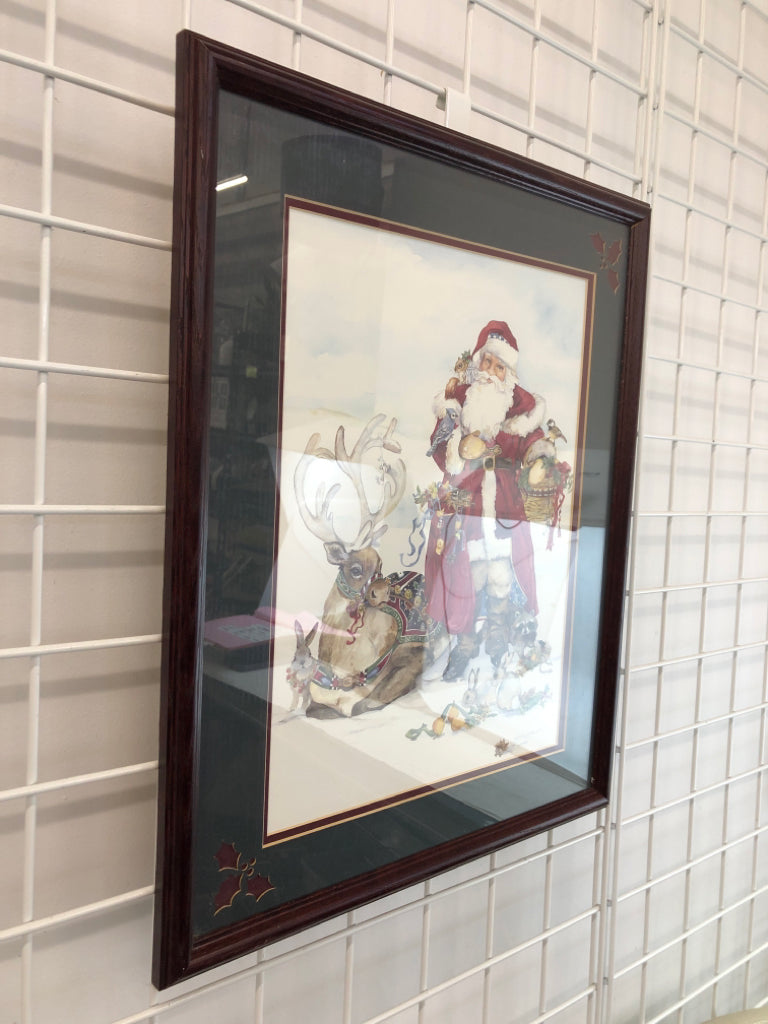 PRIMITIVE-STYLE SANTA & REINDEER WALL-ART.