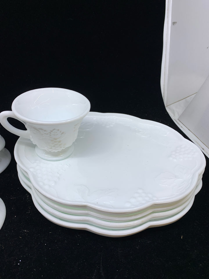 8pc VTG MILK GLASS CUP + PLATE SNACK SET.