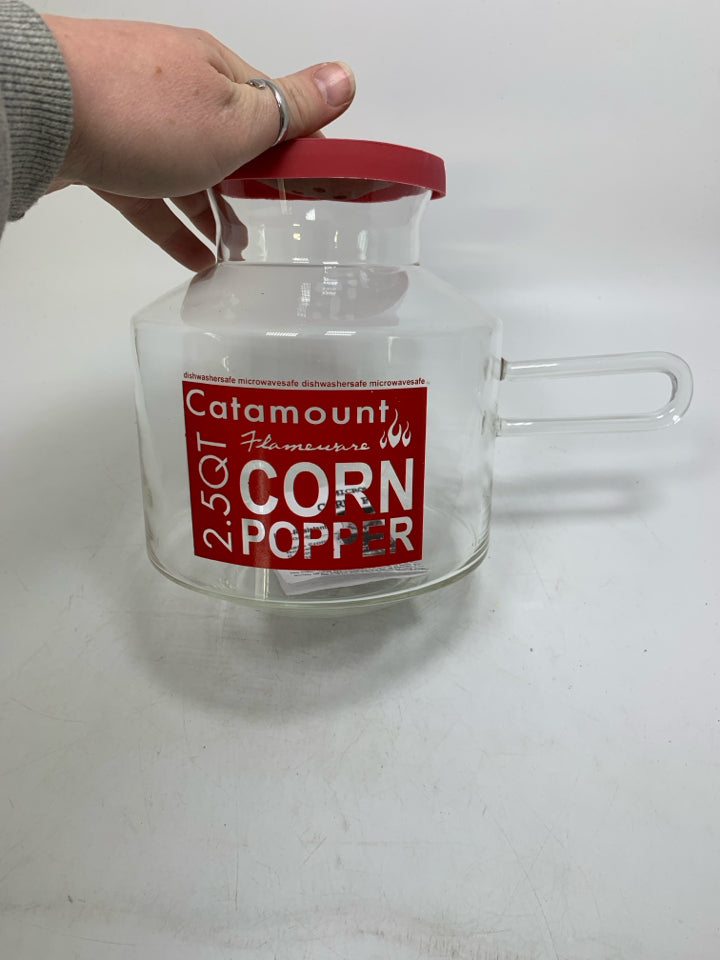 GLASS MICROWAVE CORN POPPER W/ SILICONE LID.
