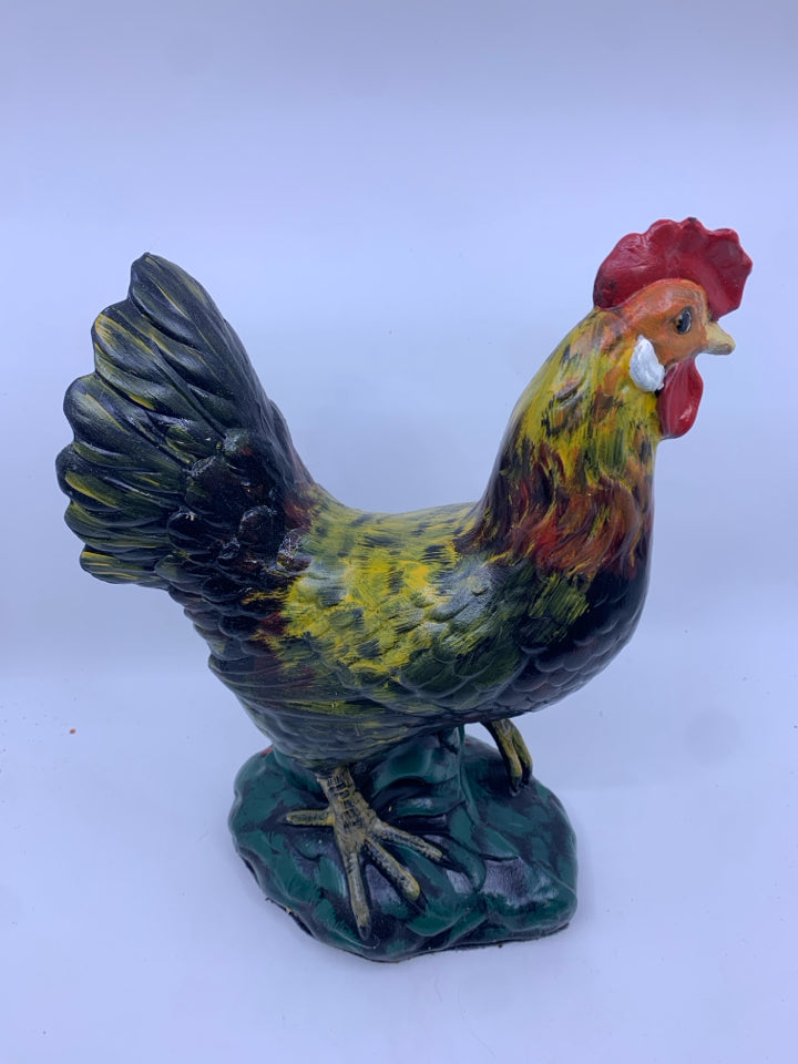 CERAMIC PAINTED ROOSTER W/ RED FLOWER.