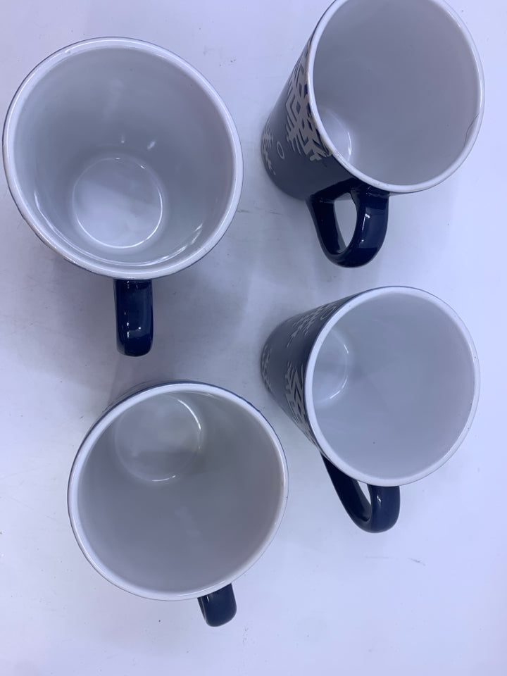 4 BLUE PFALTZGRAFF SNOW FLURRY MUGS.