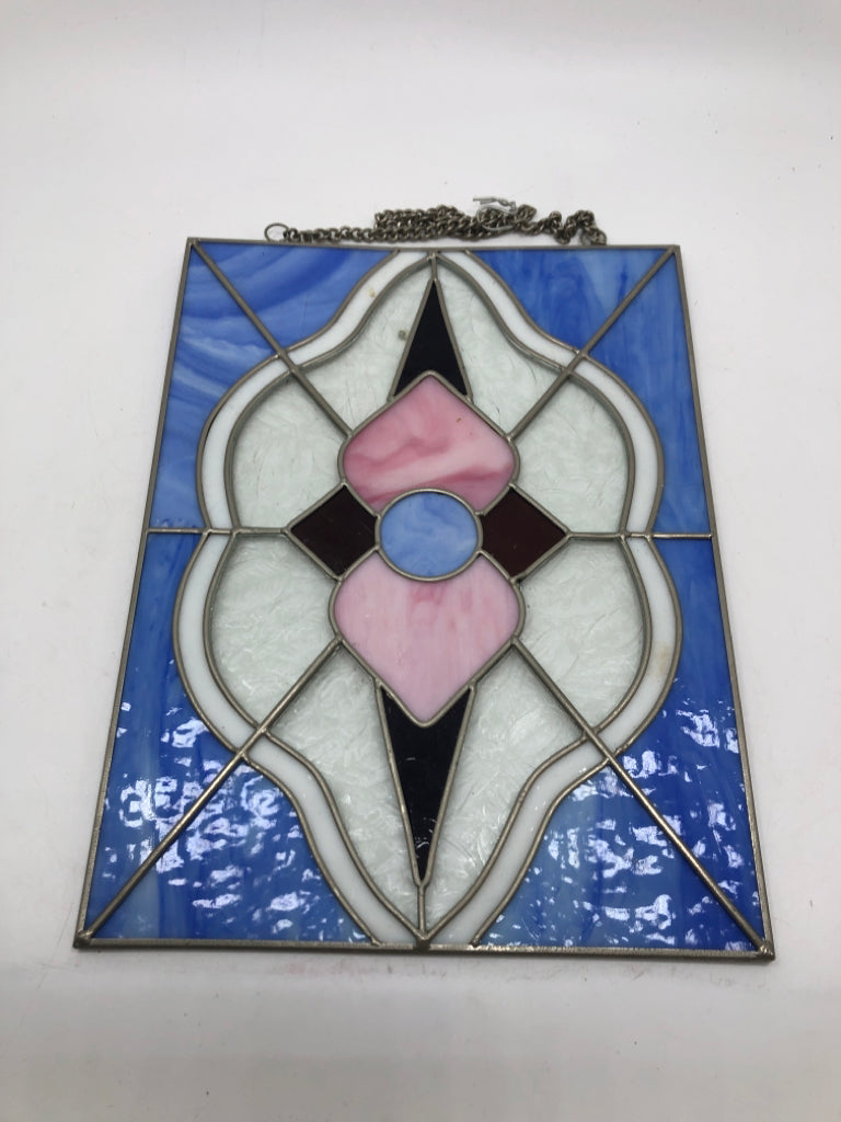 BLUE & PINK HANGING STAINED GLASS.