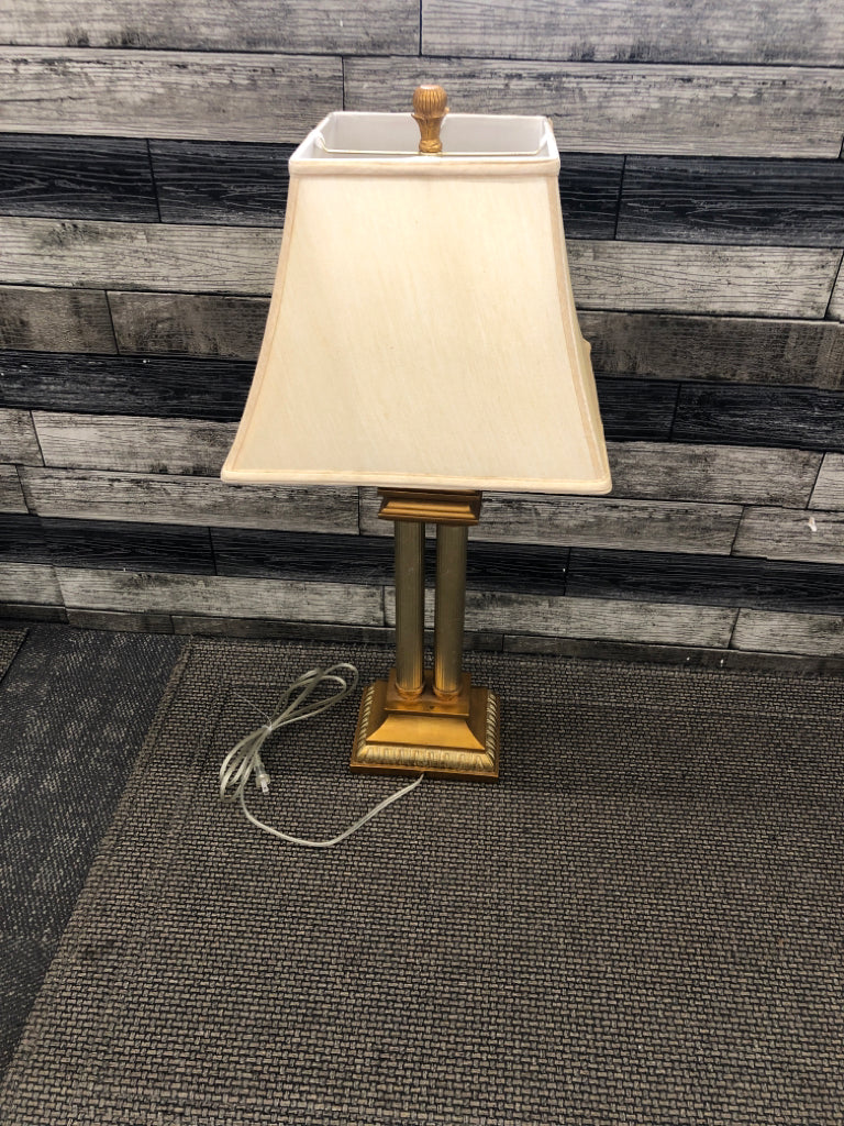 GOLD COLUMN W SQUARE SHADE.