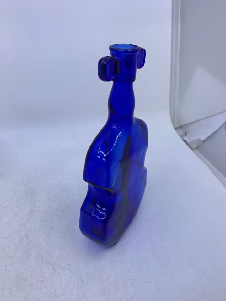 COBALT BLUE VIOLIN SHAPED DECANTER.
