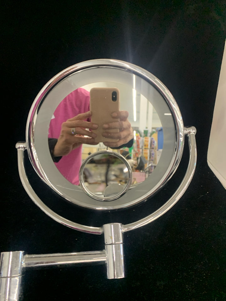 HEAVY SILVER WALL MOUNTED VANITY MIRROR LIGHT UP.
