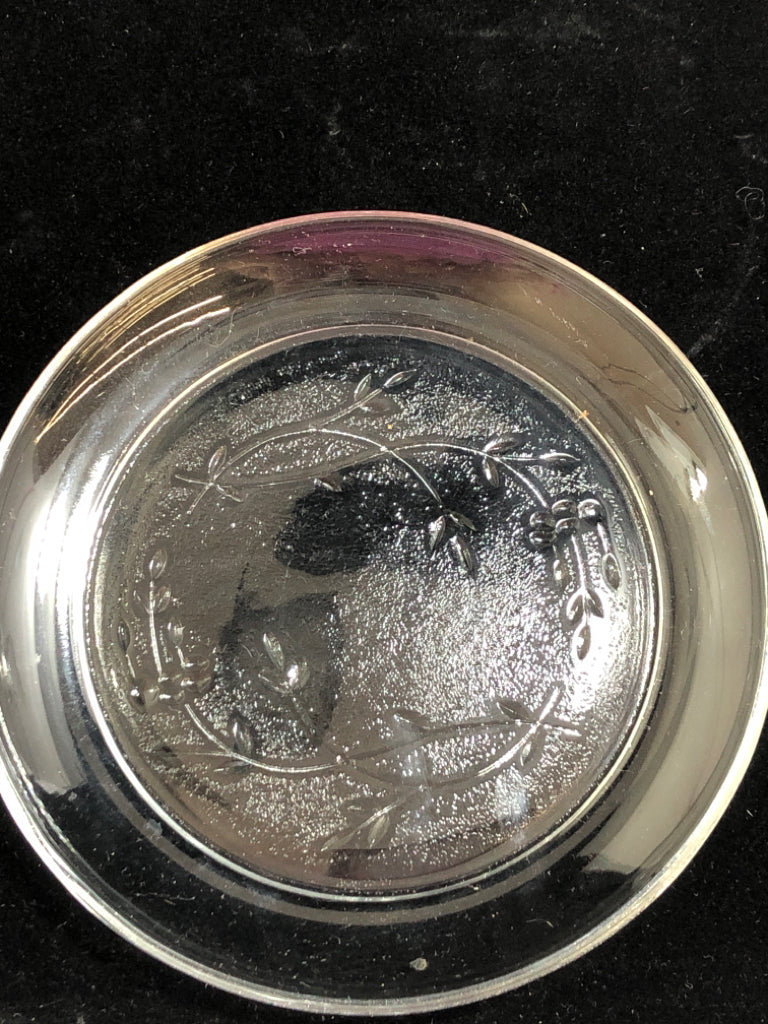 GLASS ETCHED COVERED BUTTER DISH.