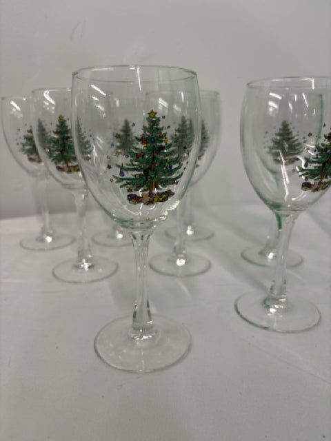 8 CHRISTMAS TREE WINE GLASSES