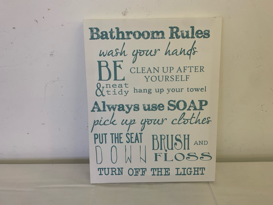 BATHROOM RULES CANVAS WALL ART.