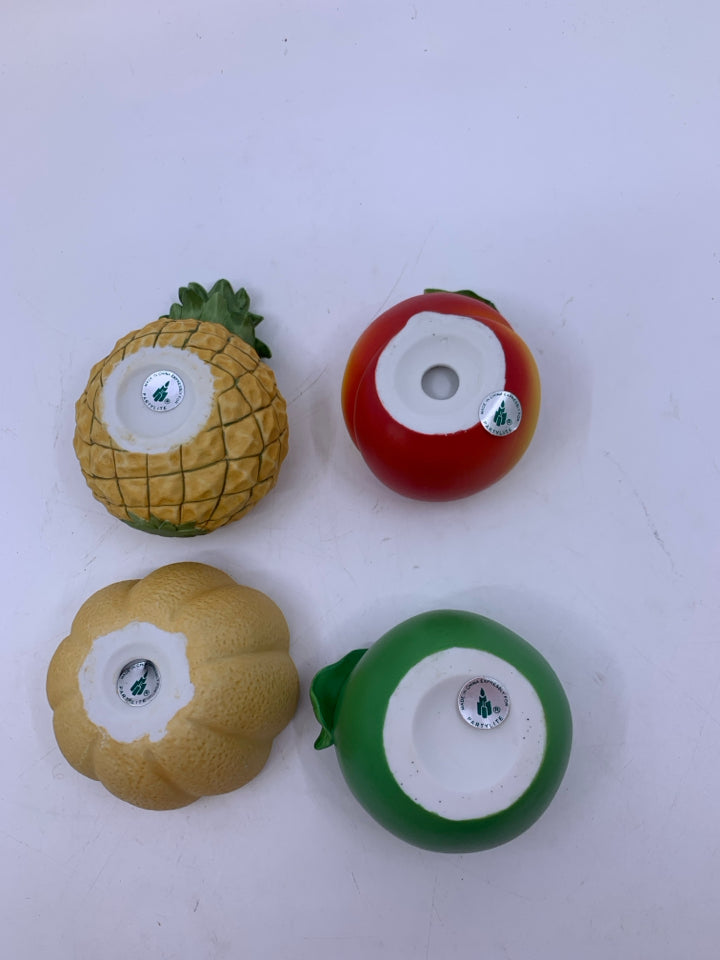 4 ASSORTED CERAMIC FRUIT TEA LIGHT HOLDERS.