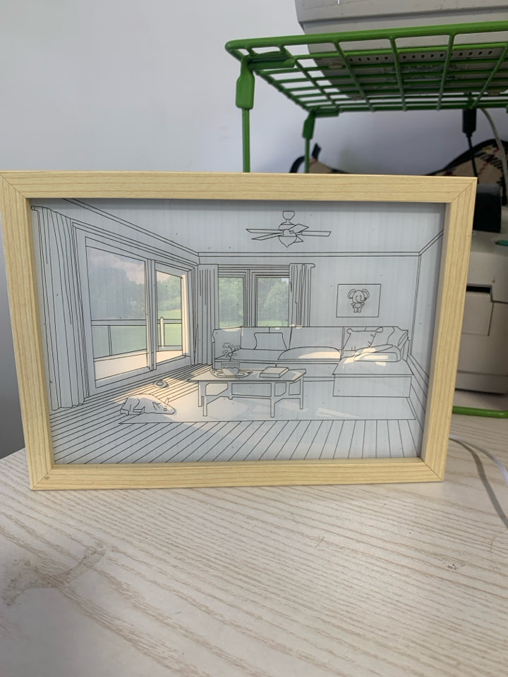 LIGHT UP LIVING ROOM THEMED SHADOW BOX.