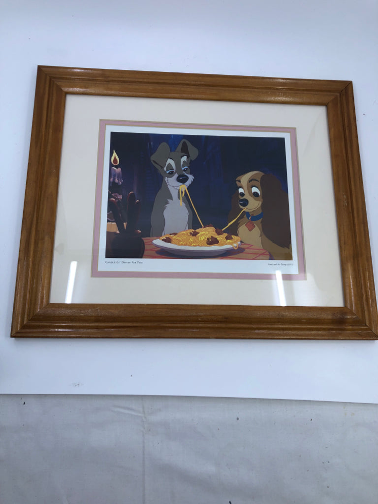 CANDLE-LIT DINNER FOR 2-LADY AND THE TRAMP FRAMED PRINT.