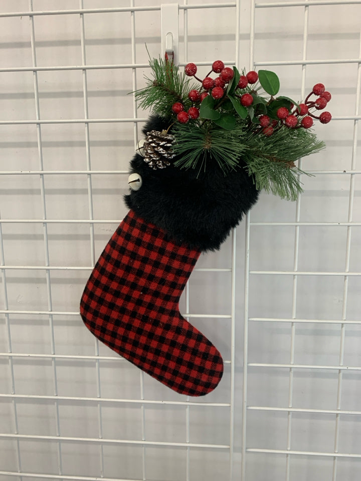 DECORATED PLAID STOCKING WALL HANGING.