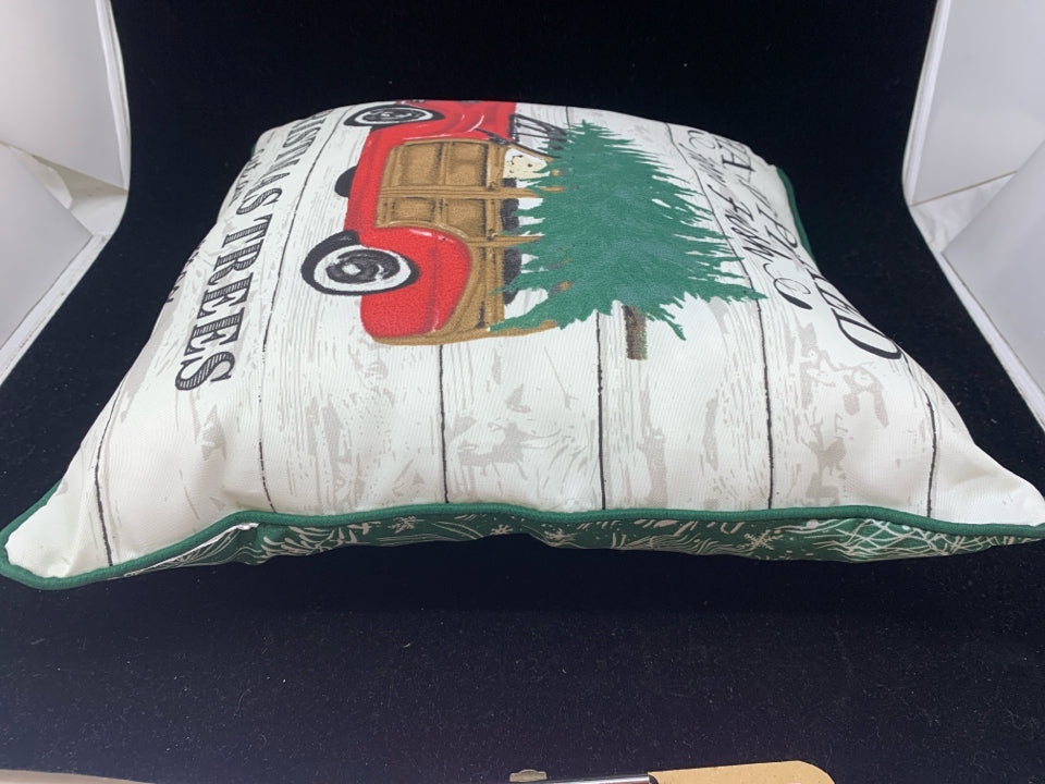 HAND PICKED CHRISTMAS TRUCK PILLOW.