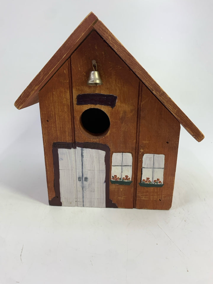 WOODEN BIRDHOUSE SCHOOLHOUSE W/BELL.