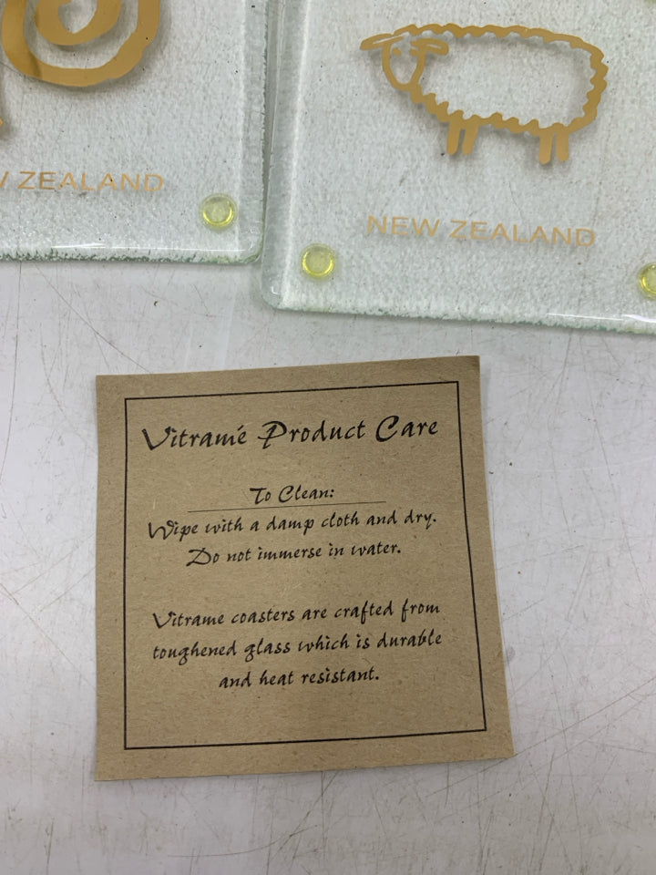 NIP 4 GLASS NEW ZEALAND SQUARE COASTERS.