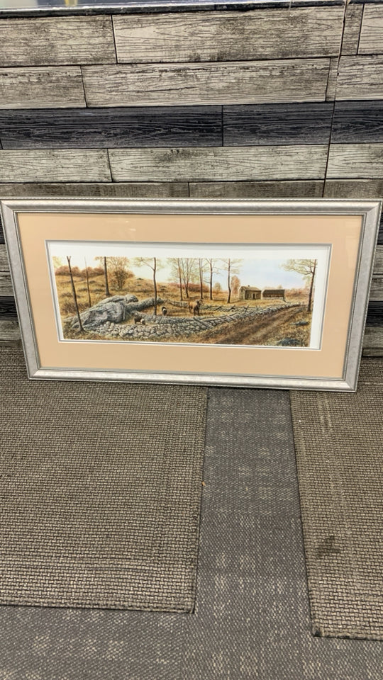 FARM ANIMALS PRINT IN SILVER FRAME.