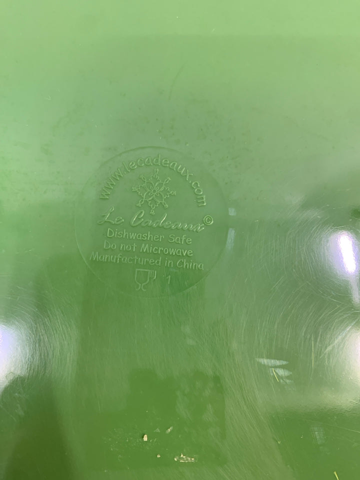 GREEN W/FLORAL MELAMINE SALAD BOWL.