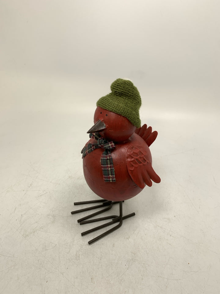 RED METAL BOBBLE CHICKADEE W/ HAT.
