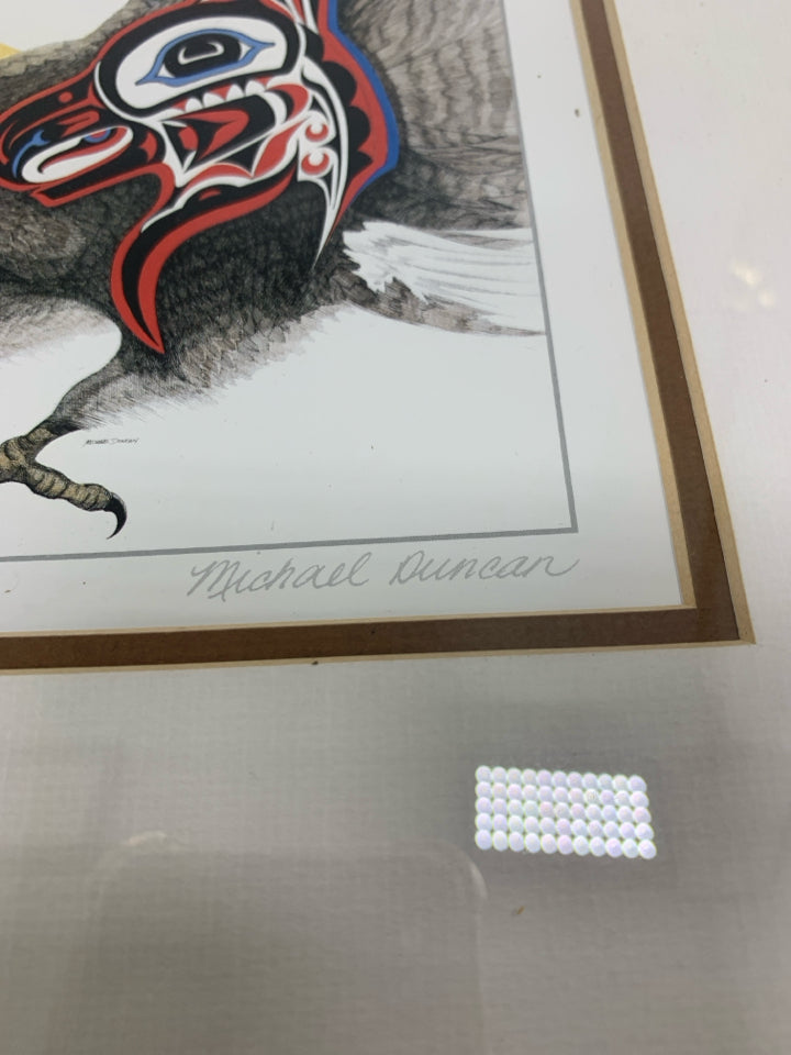 MICHAEL DUNCAN "HIGH DIVE" FRAMED LITHOGRAPH SIGNED BY ARTIST EAGLE FLYING.