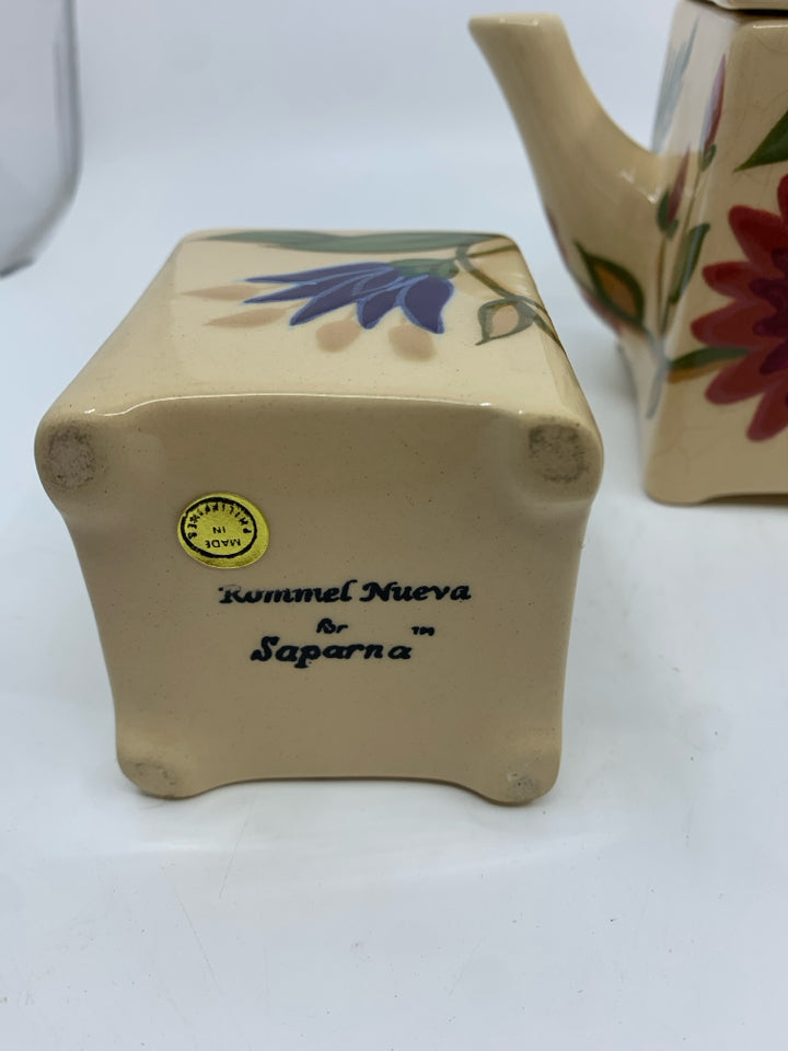 SAPARNA FLORAL  TEA POT SUGAR AND CREAMER.