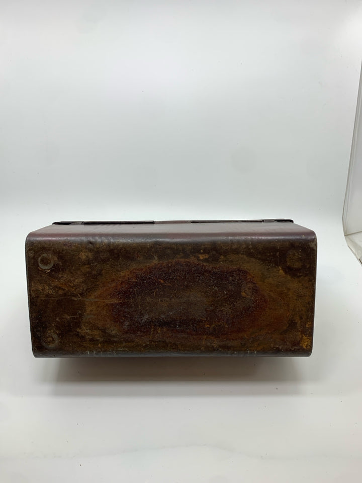 PRIMITIVE RED TIN "LUNCH" LUNCH BOX.