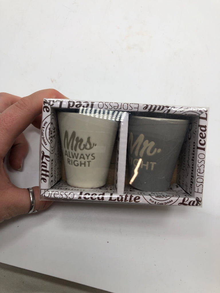 NIP WHITE & GREY MR & MRS ESPRESSO CUPS