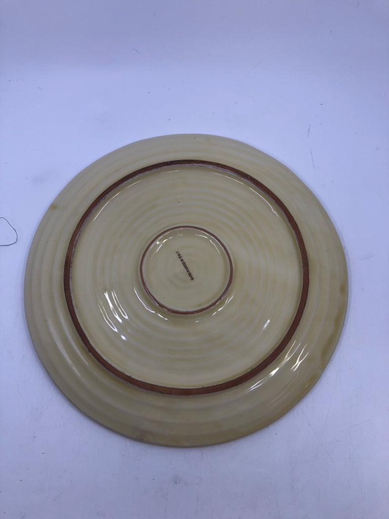 YELLOW ROUND SERVER W LEAVES.