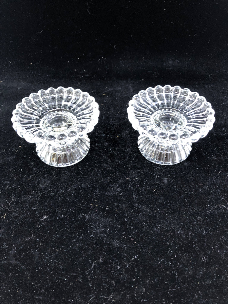 2 SCALLOPED EDGE TAPER CANDLE HOLDERS.